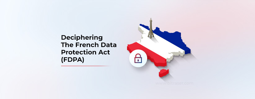 French landmass in French national colors, the Eiffel tower placed on it and text on left side Deciphering French Data Protection ACT (FDPA)