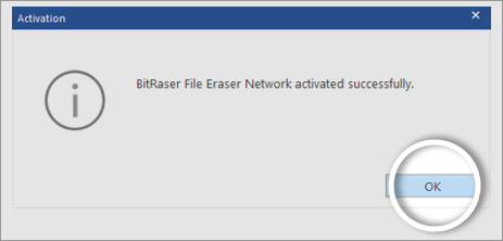 BitRaser File Eraser Network activated successfully screen OK button highlighted