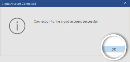 Connection to the Cloud Successful screen with OK button highlighted