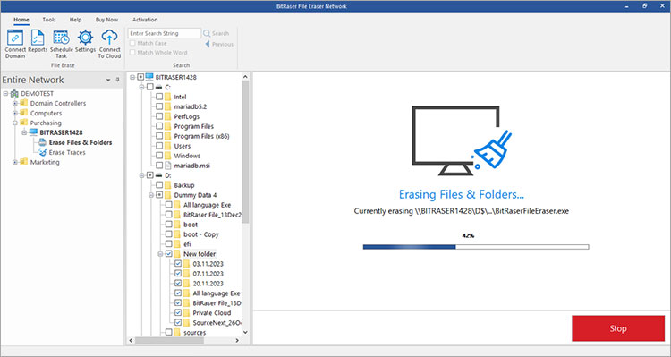 Erasing Files & Folders screen BitRaser File Eraser Network