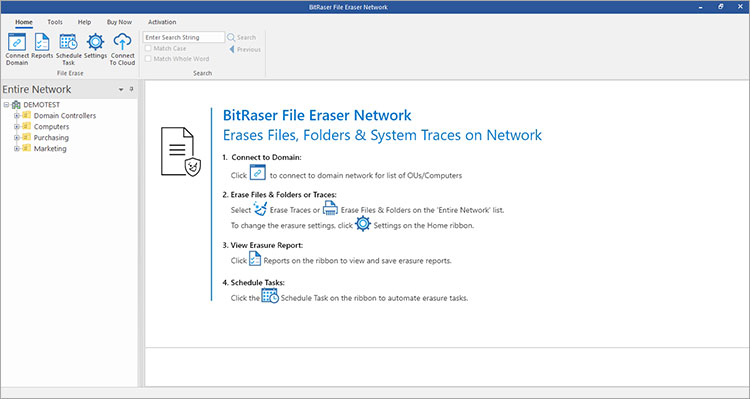 BitRaser File Eraser Network Main Screen after login