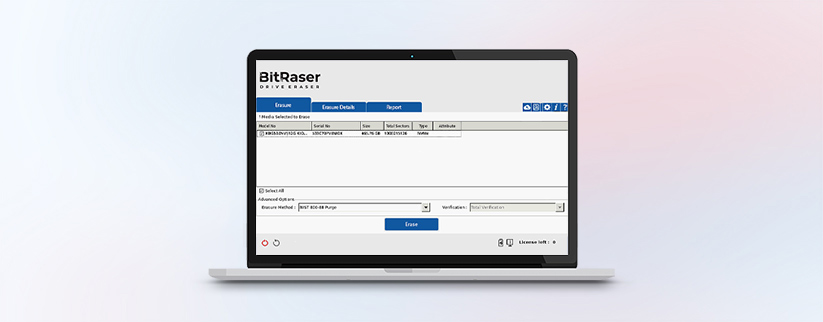 Das Bild zeigt die BitRaser Datenlöschsoftware als Alternative zu Ultratest und deren Einsatzbildschirm.