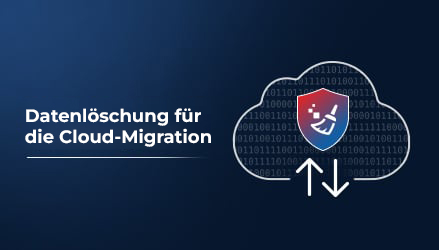 Datenlöschung für Cloud-Migration Text mit Löschsymbol zur Gewährleistung der Sicherheit aller Geräte.