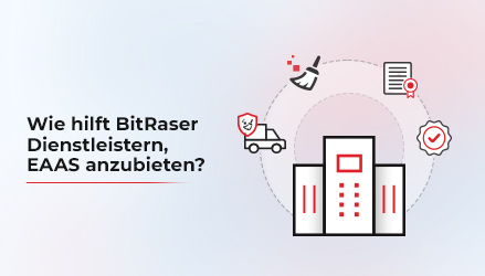 Testaussage: Wie BitRaser Dienstleister dabei unterstützt, EAAS (Erasure as a Service) sicher anzubieten – mit Sicherheitssymbolen.