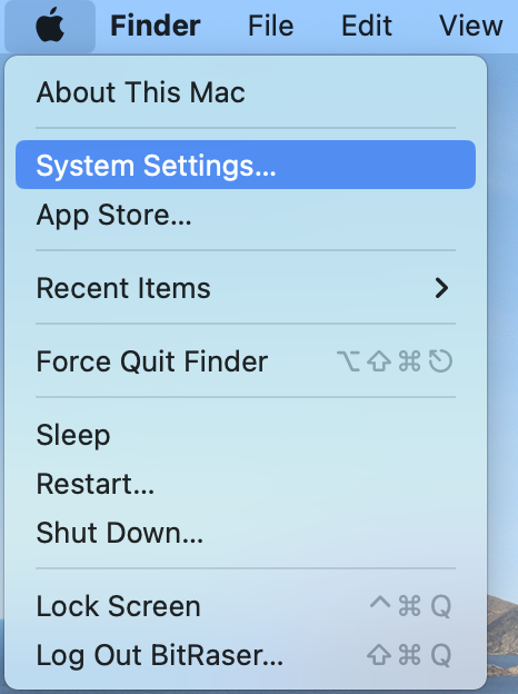 Move to the Apple menu and select the System Settings