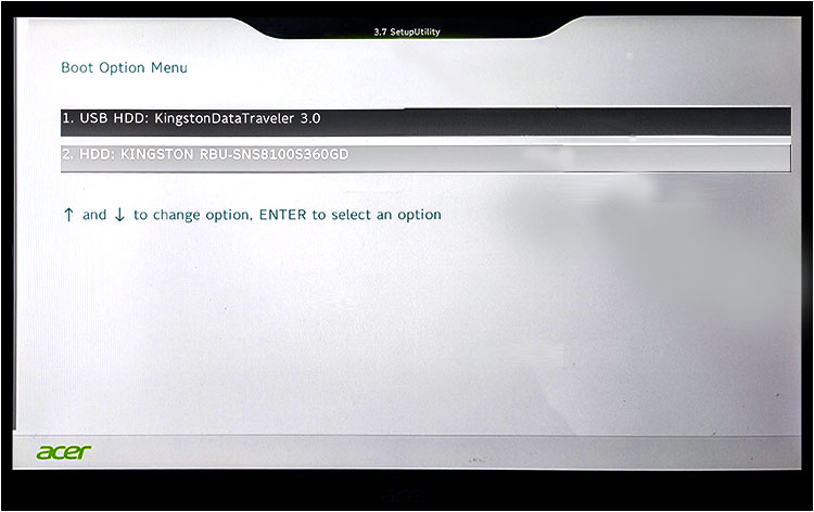 Acer Aspire SW5-171P Boot Menu