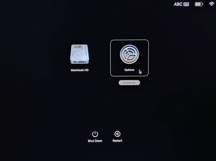 Mac options menu screen
