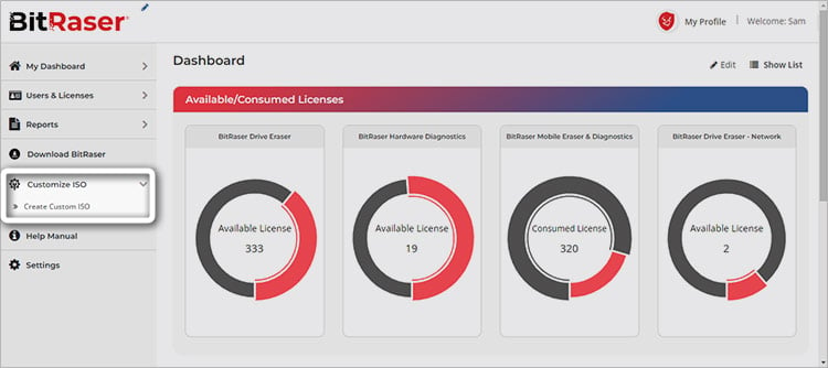 Customize BitRaser Drive Eraser ISO Screen