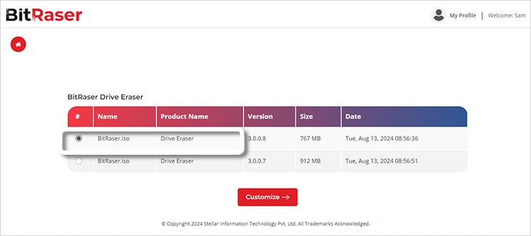 BitRaser ISO Customization Select BitRaser Drive Eraser version to Customize