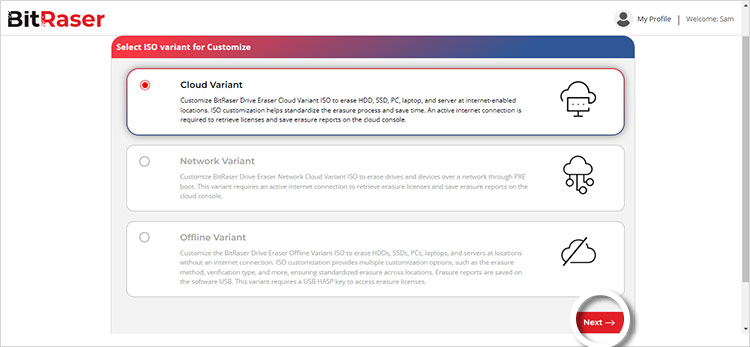 BitRaser ISO Customization Choose BitRaser Variant to customize