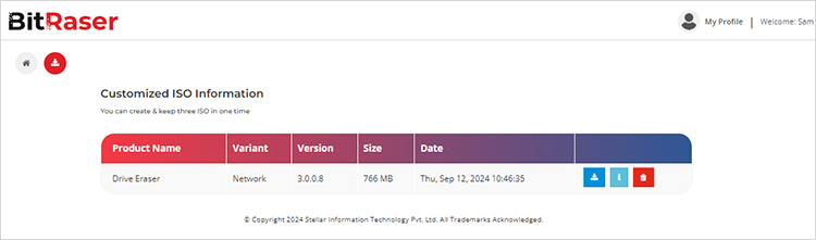 BitRaser ISO Customization Customized ISO Information screen