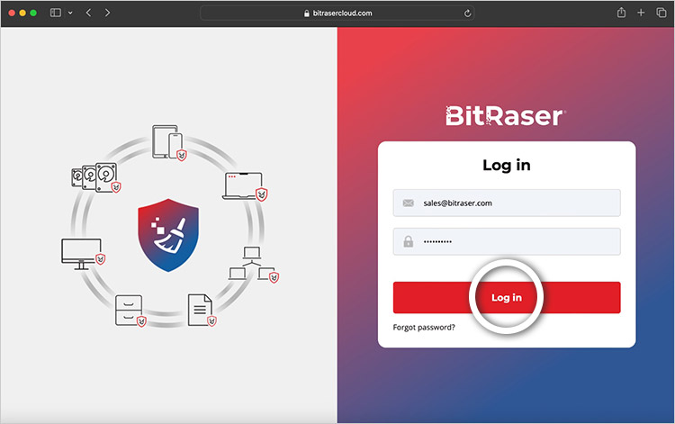 BitRaser aCloud Console Neuer Anmeldebildschirm