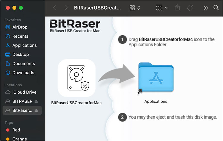 BitRaser USB Creator in Anwendungen ziehen und ablegen