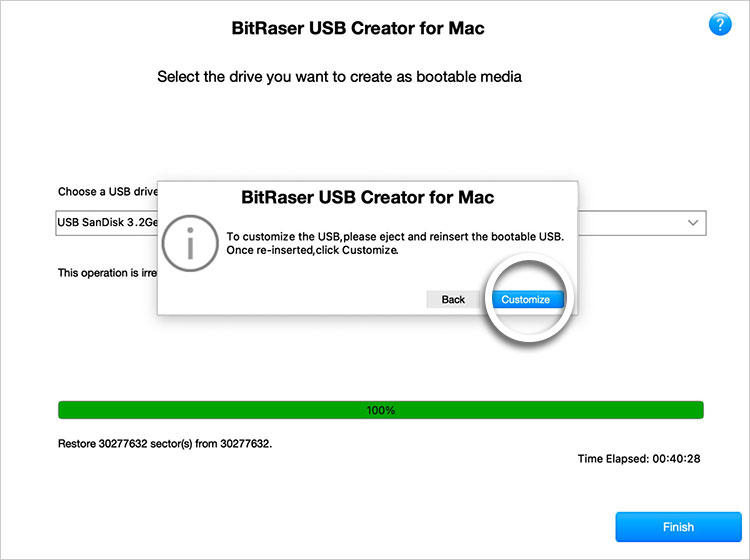 Auswerfen und Wiedereinstecken des bootfähigen USB-Bildschirms BitRaser USB Creator