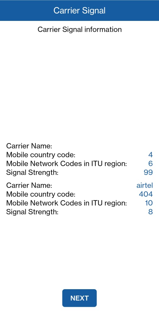 BitRaser Mobile Eraser & Diagnostics Carrier Signal Test Screen