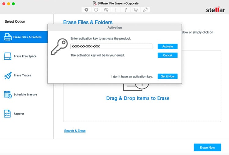 Product Activation Screen BitRaser File Eraser Corporate Mac