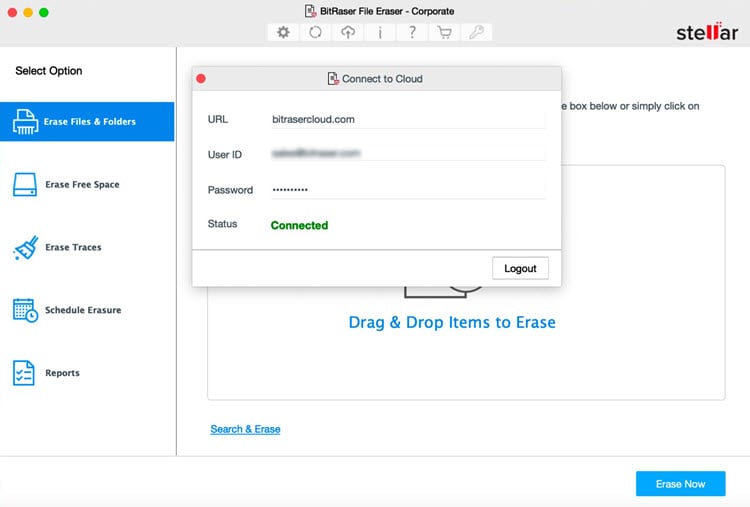 Connect to BitRaser Cloud Screen BitRaser File Eraser Corporate Mac