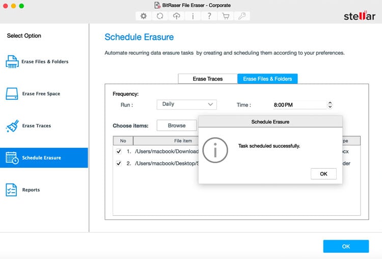 Schedule Erasure Screen BitRaser File Eraser Corporate Mac