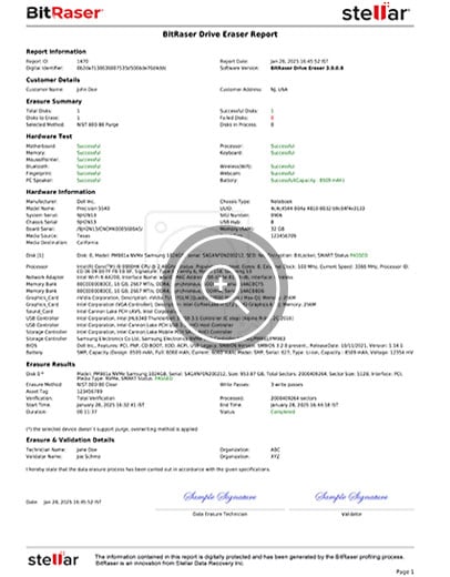 Thumbnail preview of a BitRaser report related to wiping a BitLocker-encrypted drive