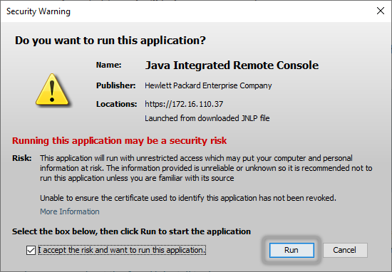 Run Java Integrated Remote Console screen