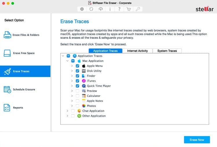 Wählen Sie Anwendungsspuren BitRaser File Eraser Mac