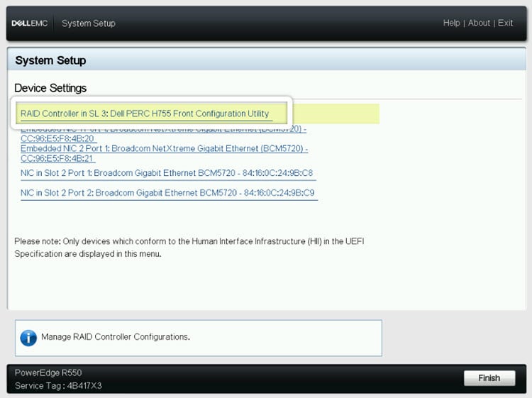 Device Settings Screen Dell System Setup