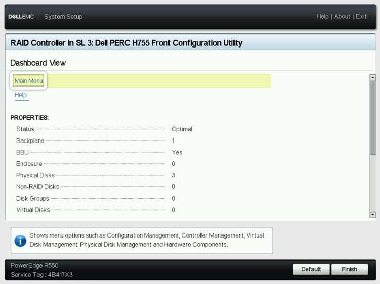 RAID Controller Dashboard Dell EMC