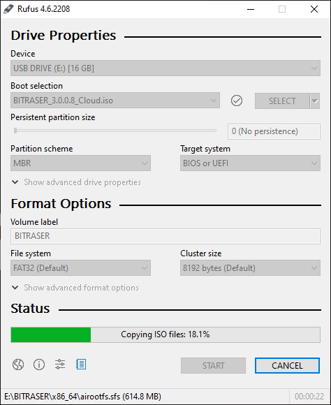 ISO files are copied to the USB drive. 