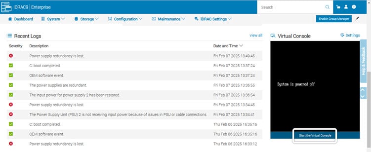 iDRAC 9 Main Dashboard