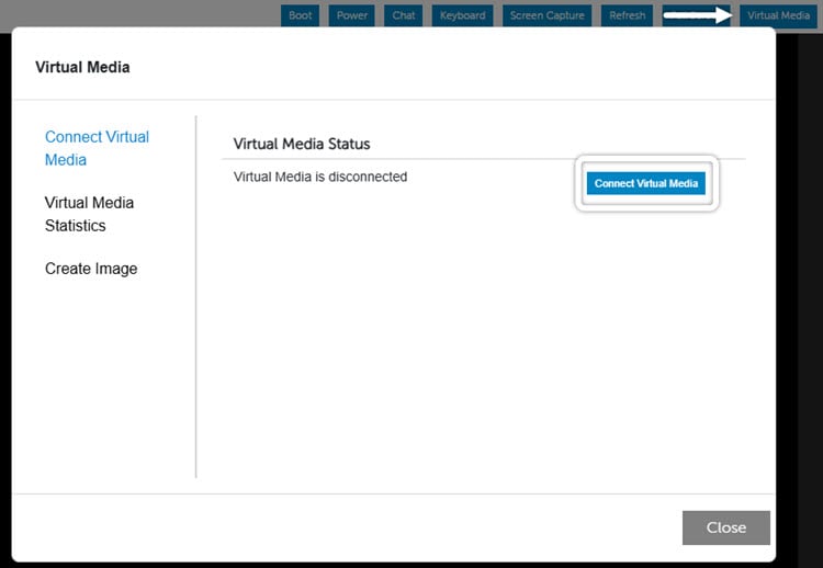 Connect Virtual Media Screen 