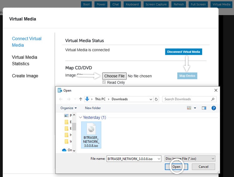 Map CD/DVD Screen Dell EMC server