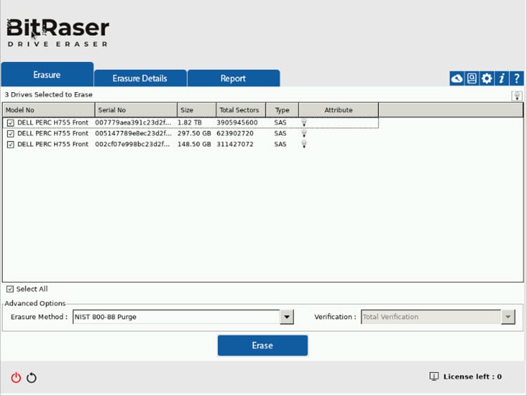 BitRaser Drive Eraser Network Main Screen