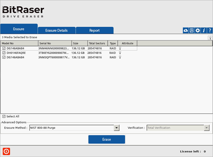 RAID Dismantled Disks on BitRaser Main Screen