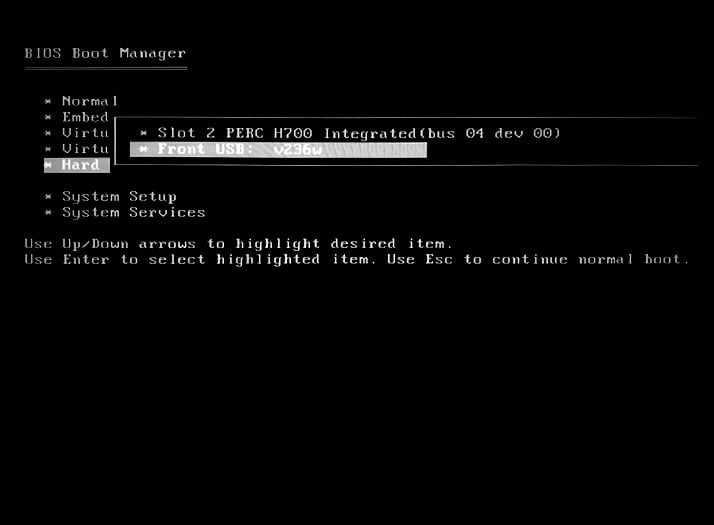 Select Hard Drive C Option then Select Front USB and Press Enter